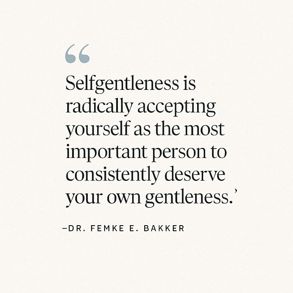 Quote by Femke Bakker defining Selfgentleness as radical self-acceptance and daily kindness.